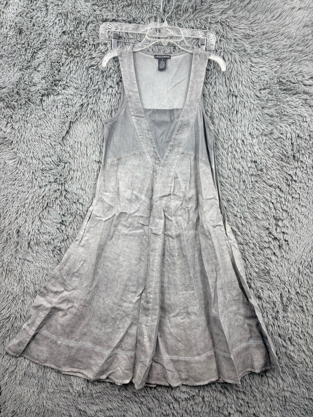 Chelsea & Theodore Maxi Dress Womens Small Gray Linen Mixed Media Pockets Flare